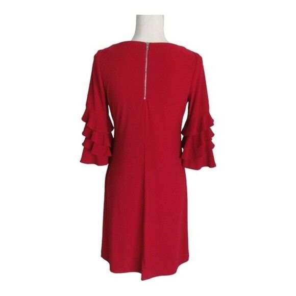 Red Shift Dress with Ruffle Bell Sleeves - Picture 3 of 9